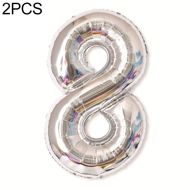 2 PCS 40 Inch Aluminium Foil Number Balloons Birthday Wedding Engagement Party Decor Kids Ball Supplies 8-Silver