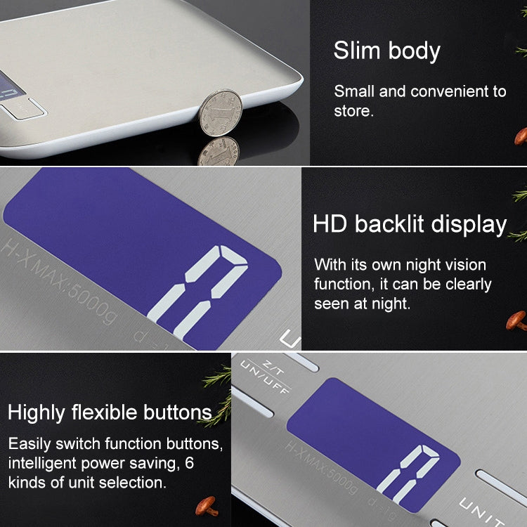 BOH-2012 Digital Multi-function Stainless Steel Food Kitchen Scale with LCD Display, Specification: 10kg/1g, 10kg/1g, Rose Gold