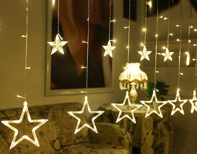 220V EU Plug LED Star Light Christmas lights Indoor/Outdoor Decorative Love Curtains Lamp For Holiday Wedding Party lighting Warm White