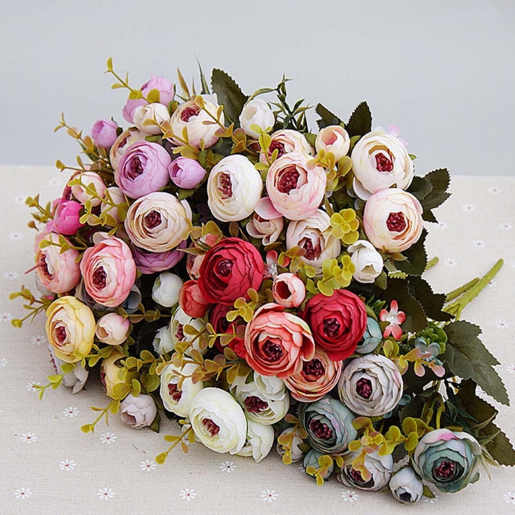 1 Bundle Retro Tea Roses Bride Bouquet Artificial Flowers, White, Light Pink, Red, Yellow, Gray Blue, Dark Pink, Light Purple