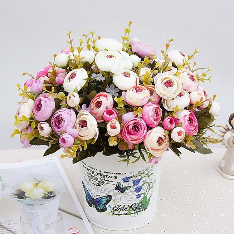 1 Bundle Retro Tea Roses Bride Bouquet Artificial Flowers, White, Light Pink, Red, Yellow, Gray Blue, Dark Pink, Light Purple