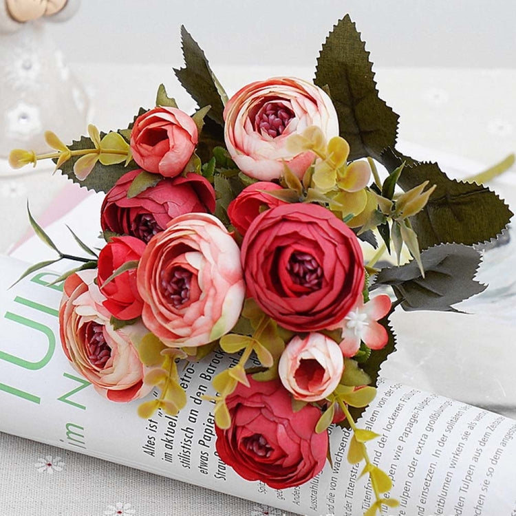 1 Bundle Retro Tea Roses Bride Bouquet Artificial Flowers, White, Light Pink, Red, Yellow, Gray Blue, Dark Pink, Light Purple