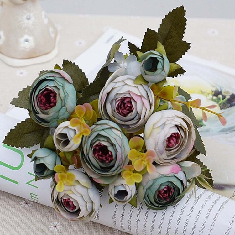 1 Bundle Retro Tea Roses Bride Bouquet Artificial Flowers, White, Light Pink, Red, Yellow, Gray Blue, Dark Pink, Light Purple Gray Blue