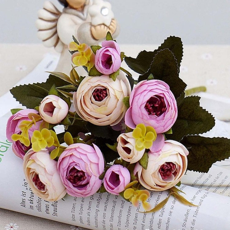 1 Bundle Retro Tea Roses Bride Bouquet Artificial Flowers, White, Light Pink, Red, Yellow, Gray Blue, Dark Pink, Light Purple Light Purple