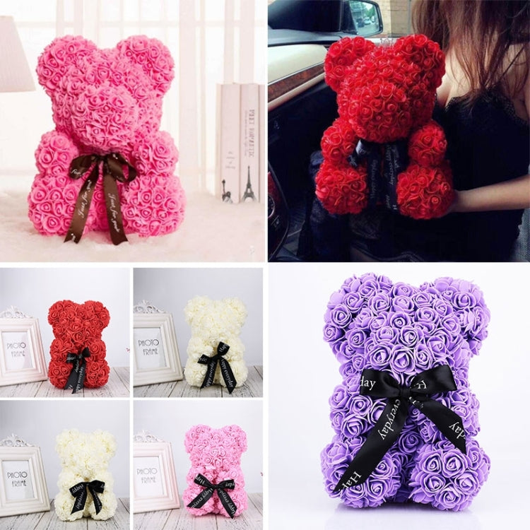 25cm Bear Shape Artificial Foam Roses Flower Ornament, Red, Light Pink, Deep Pink, Purple, Milk White, Sky Blue, Gray