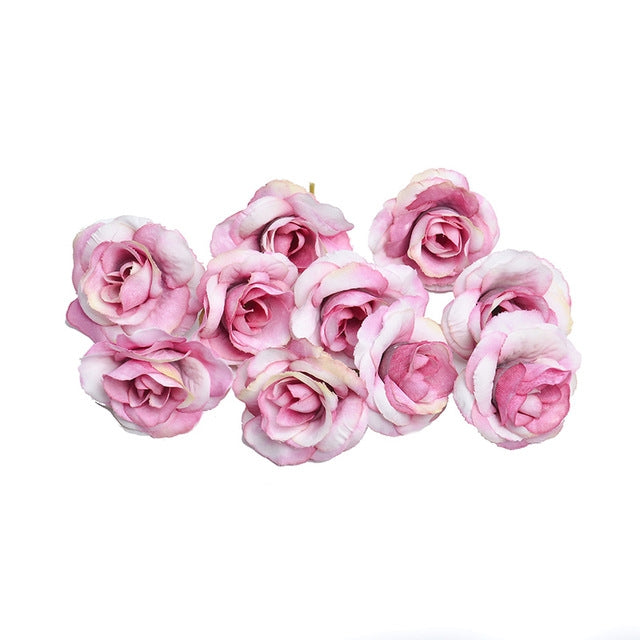 10 Sets 4cm Artificial Flower Silk Rose Flower Head for Wedding Party Home Decoration Pink