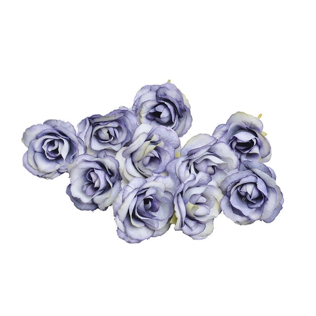 10 Sets 4cm Artificial Flower Silk Rose Flower Head for Wedding Party Home Decoration Purple