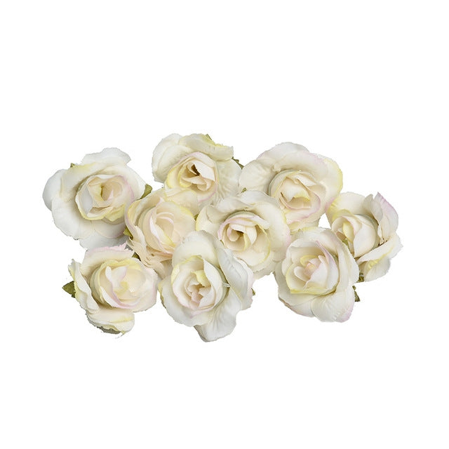 10 Sets 4cm Artificial Flower Silk Rose Flower Head for Wedding Party Home Decoration Milk White