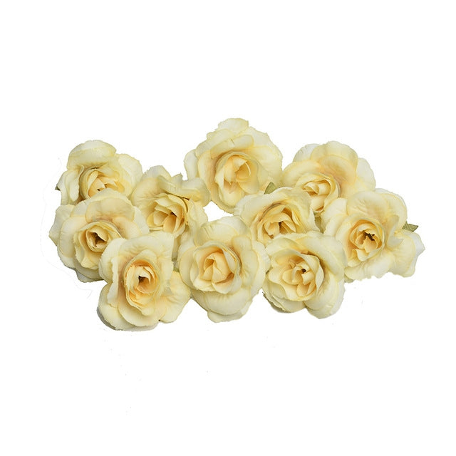 10 Sets 4cm Artificial Flower Silk Rose Flower Head for Wedding Party Home Decoration Yellow