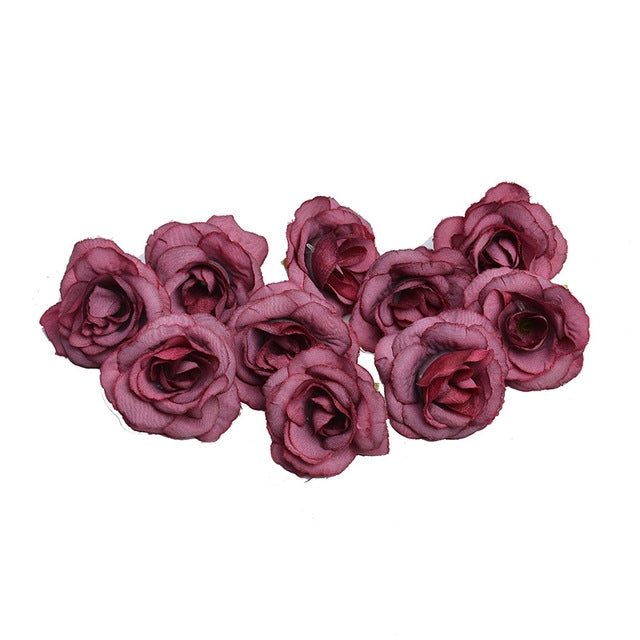 10 Sets 4cm Artificial Flower Silk Rose Flower Head for Wedding Party Home Decoration Red