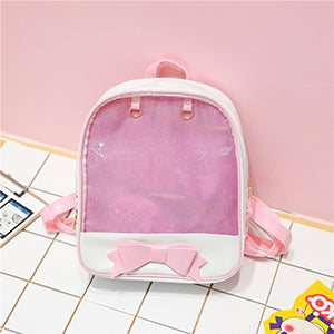 Transparent Children Backpack Cute Bow Bags Mini Schoolbag Pink