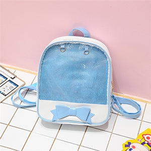 Transparent Children Backpack Cute Bow Bags Mini Schoolbag Blue