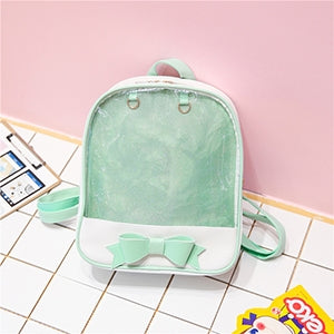 Transparent Children Backpack Cute Bow Bags Mini Schoolbag Green