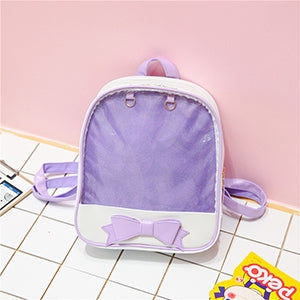Transparent Children Backpack Cute Bow Bags Mini Schoolbag Purple