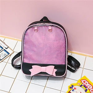 Transparent Children Backpack Cute Bow Bags Mini Schoolbag Black Pink