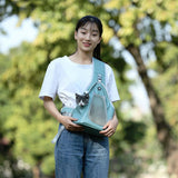 TAILUP Pets Carry Out Shoulder Bag Convenient Foldable Leather Chest Bag, S, M M Gray Blue