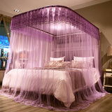 U-shaped Guide Rail Retractable Three-door Mosquito Net, 120x200 cm, 150x200 cm, 180x200 cm, 180x220 cm, 200x220 cm 180x200 cm Purple