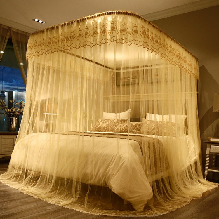 U-shaped Guide Rail Retractable Three-door Mosquito Net, 120x200 cm, 150x200 cm, 180x200 cm, 180x220 cm, 200x220 cm 200x220 cm Beige