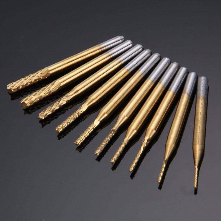 10pcs / Set titanium coated carbide end mill engraving knife edge milling cutter CNC milling machine, Milling Cutter Milling Cutter