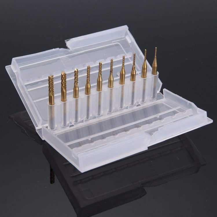 10pcs / Set titanium coated carbide end mill engraving knife edge milling cutter CNC milling machine, Milling Cutter