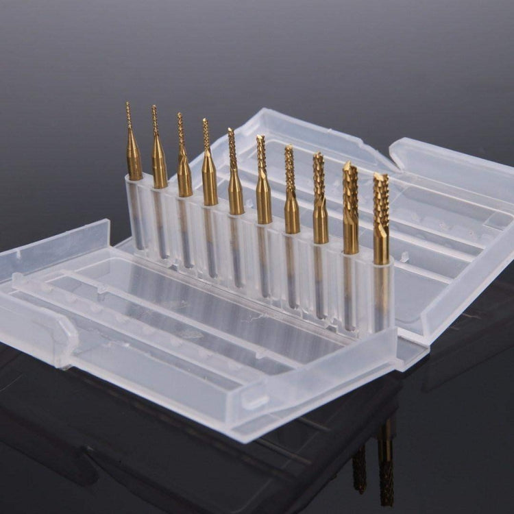 10pcs / Set titanium coated carbide end mill engraving knife edge milling cutter CNC milling machine, Milling Cutter