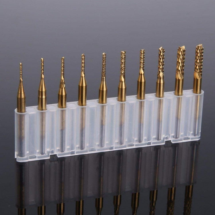 10pcs / Set titanium coated carbide end mill engraving knife edge milling cutter CNC milling machine, Milling Cutter