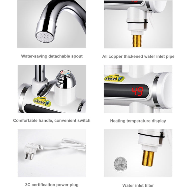220V Kitchen Tankless Water Heater Instant Electric Faucet Electric Heater Tap with Temperature Display, Water from below, Water from side