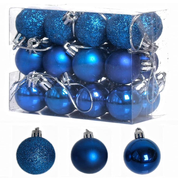 24 PCS 3cm Home Christmas Tree Decor Ball Bauble Hanging Xmas Party Ornament Decorations, green, black, blue, rose gold, white blue