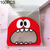 100 PCS Cute Big Teech Mouth Monster Plastic Bag Wedding Birthday Cookie Candy Gift OPP Packaging Bags, 7x7cm, 10x10cm 7x7cm Red