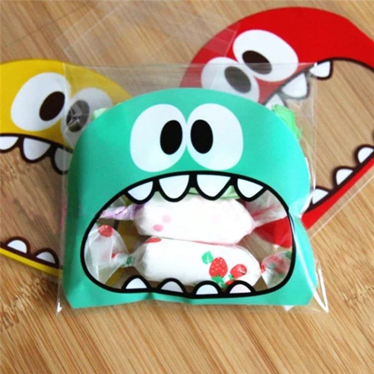 100 PCS Cute Big Teech Mouth Monster Plastic Bag Wedding Birthday Cookie Candy Gift OPP Packaging Bags, 7x7cm, 10x10cm