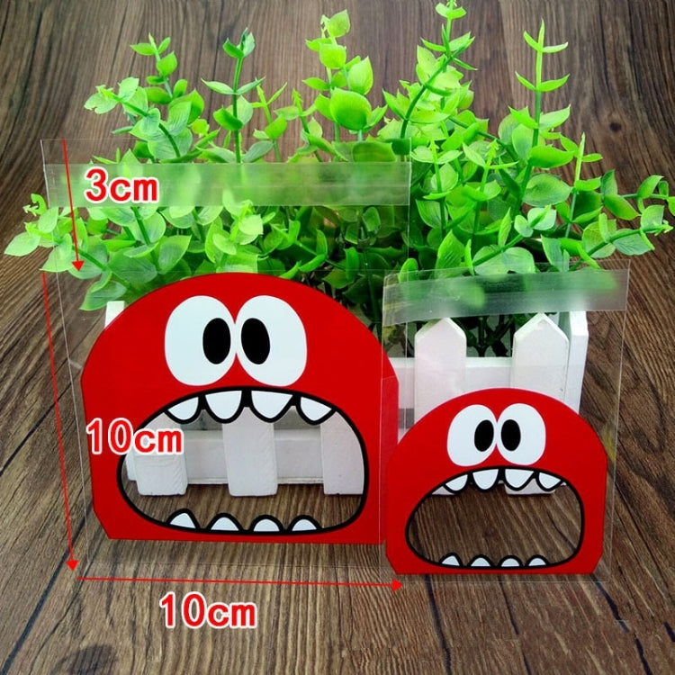 100 PCS Cute Big Teech Mouth Monster Plastic Bag Wedding Birthday Cookie Candy Gift OPP Packaging Bags, 7x7cm, 10x10cm