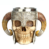 Stainless Steel Skull Mug Ram Horned Warrior Beer Coffee Mug Tea Cup Halloween Bar Drinkware Gift, 501-600ml