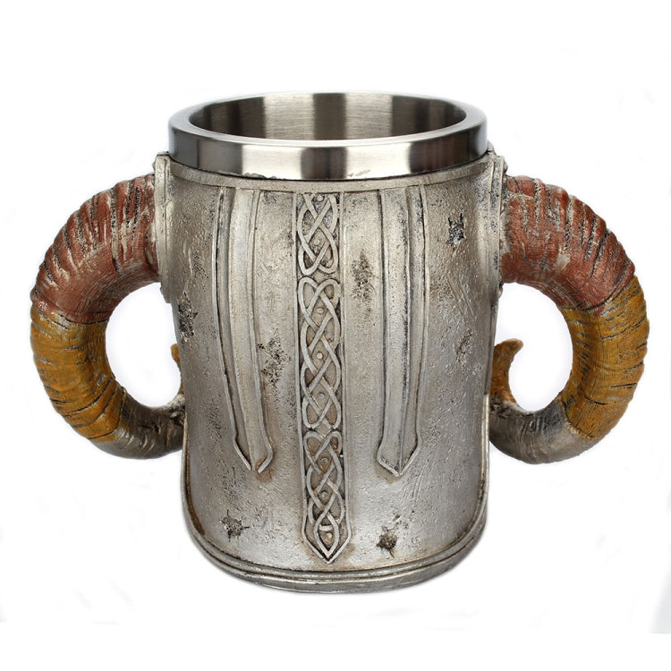 Stainless Steel Skull Mug Ram Horned Warrior Beer Coffee Mug Tea Cup Halloween Bar Drinkware Gift, 501-600ml