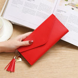 Long Wallet Women Purses Tassel Fashion Coin Purse Card Holder Wallets Female Clutch PU Leather Wallet, Red, Light grey, Black, Pink, Light purple, Dark pink, Atrovirens, Sky blue