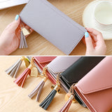 Long Wallet Women Purses Tassel Fashion Coin Purse Card Holder Wallets Female Clutch PU Leather Wallet, Red, Light grey, Black, Pink, Light purple, Dark pink, Atrovirens, Sky blue
