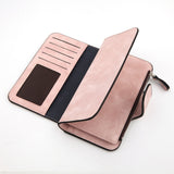 Women Scrub Leather Lady Purses Clutch Long Female Wallet, Gray, Pink, Light Gray, Rose Red, Blue, Brown