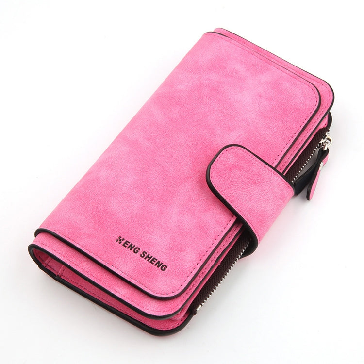 Women Scrub Leather Lady Purses Clutch Long Female Wallet, Gray, Pink, Light Gray, Rose Red, Blue, Brown Rose Red