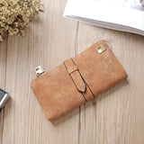 Solid Drawstring Nubuck Leather Zipper Long Women Wallet Phone Bag Purse Card Holder