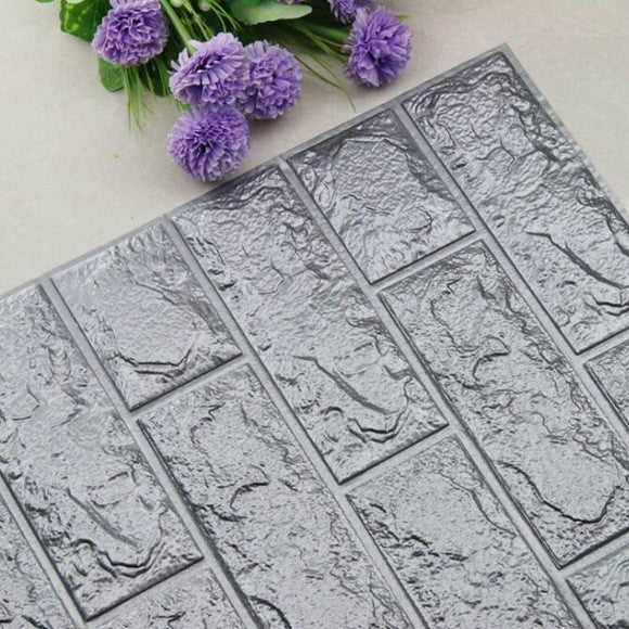 2 PCS Self Adhesive Waterproof TV Background Brick Wallpapers 3D Wall Sticker Living Room Wallpaper Mural Bedroom Decorative Stickers, 70cm x 77cm 70cm x 77cm Silver gray