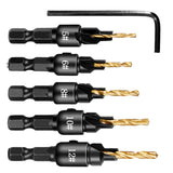 5 PCS/Set Countersink Woodworking Drill Bit Set Hexagon Screw Hardware Tool, Gold, Silver