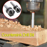 2 In 1 Round Handle 5 Blade Chamfering Woodworking Countersunk Drill Cone Drill, 5 Blade