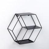 Hanging Wrought Iron Hexagonal Grid Wall Shelf Home Decoration