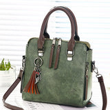 Vintage PU Leather Ladies HandBags Women Messenger Bags Totes Tassel Designer Crossbody Shoulder Bag Boston Hand Bags Army Green