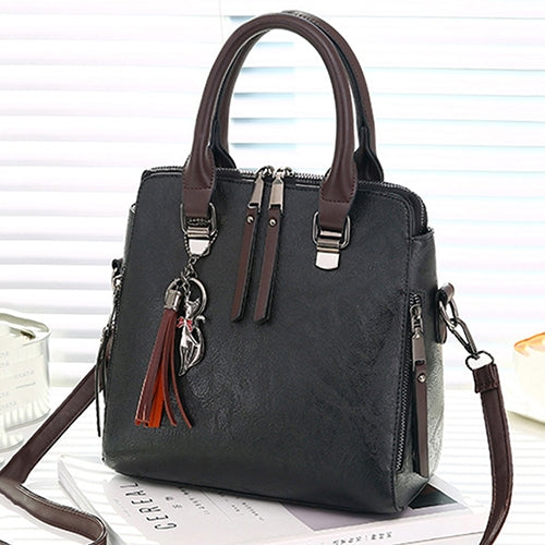 Vintage PU Leather Ladies HandBags Women Messenger Bags Totes Tassel Designer Crossbody Shoulder Bag Boston Hand Bags Black