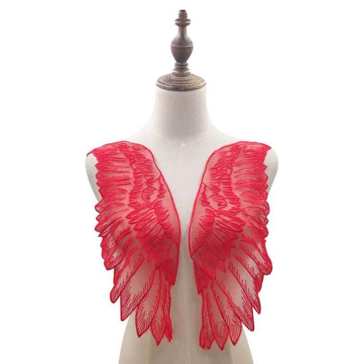 1 Pair Organza Wings Shape Embroidery DIY Clothing Accessories, Red, Black, Gold, White Red