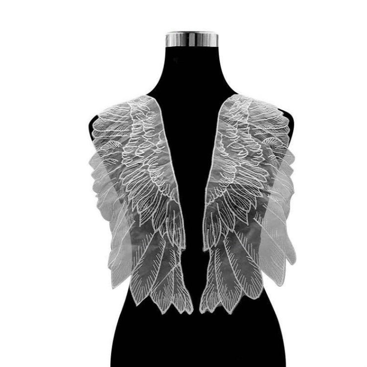 1 Pair Organza Wings Shape Embroidery DIY Clothing Accessories, Red, Black, Gold, White White