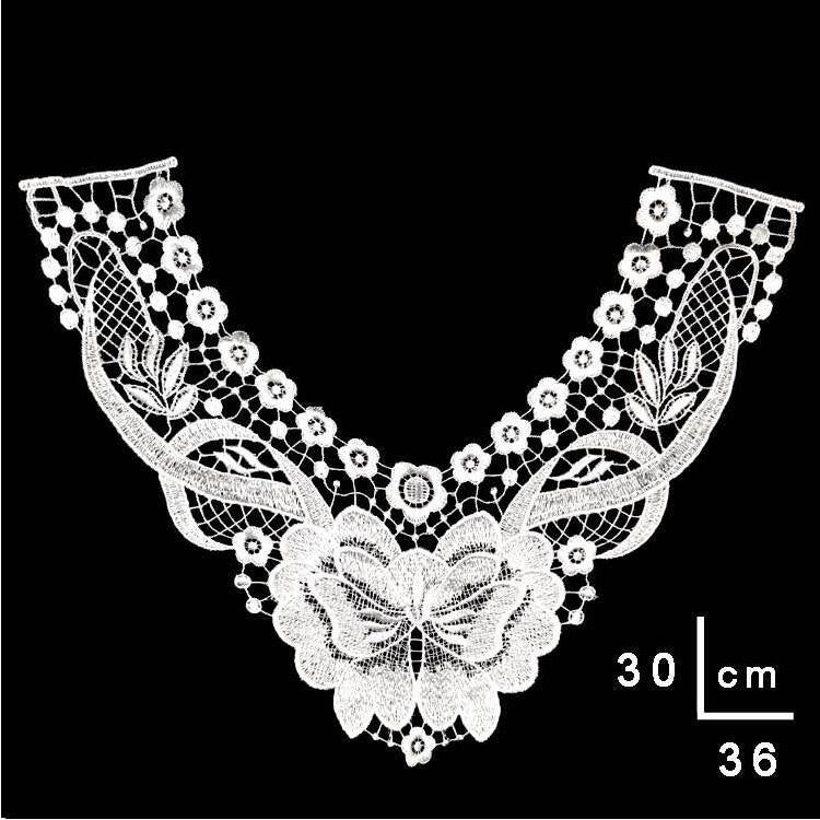 Lace Butterfly Flower Embroidery Collar Flower Three-dimensional Hollow Fake Collar DIY Clothing Accessories, Size: 36 x 30cm, Gold, Gold Line