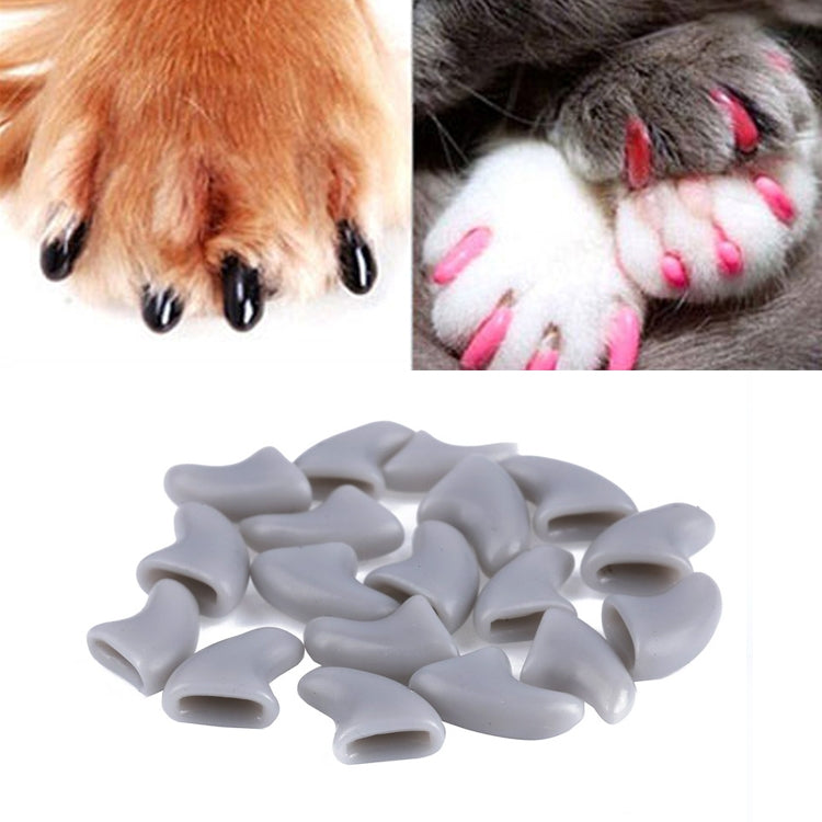 20 PCS Silicone Soft Cat Nail Caps / Cat Paw Claw / Pet Nail Protector/Cat Nail Cover, XS, S, M, L L Gray