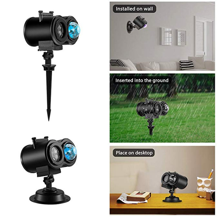 12W RGBW LED Double Tube Water Waves Lamp Christmas Projection Light, 12 Patterns, 16 Patterns