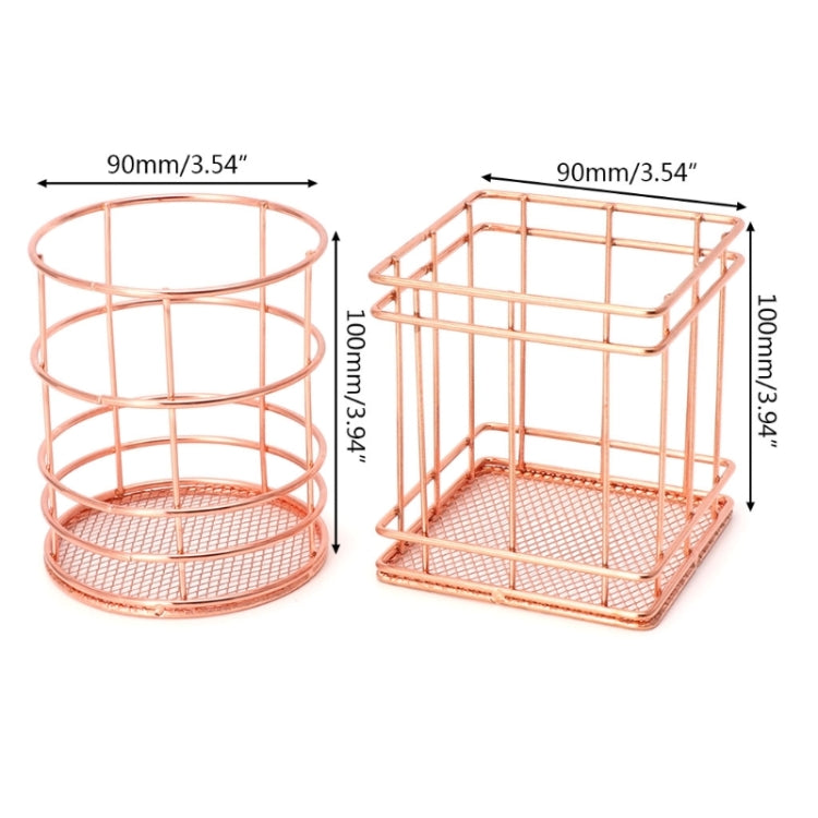 Rose Gold Metal Pen Holder Box Case Iron Art Receiving Basket Desk Stationery Office School Desk Supplies